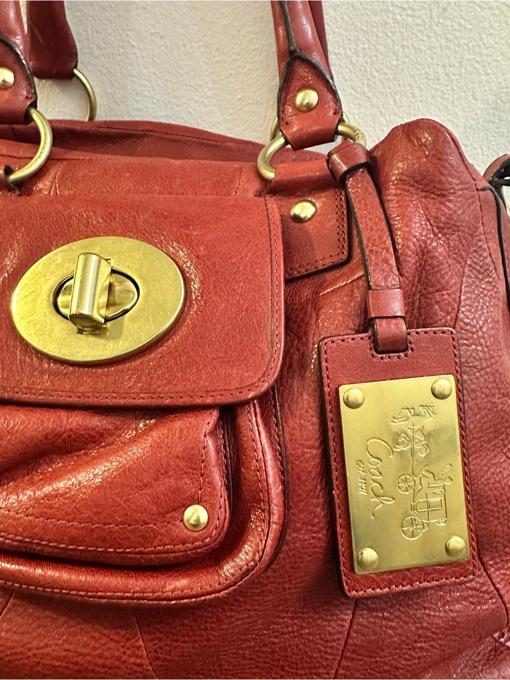 Coach Kira 13930 Red Leather Satchel Shoulder Bag w/ Detachable Braided Strap - Picture 10 of 16